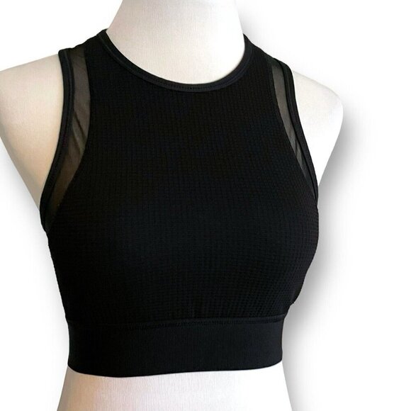 Alala Thermal Sports Bra Sz Small Black High Neck Sheer Mesh Back Wire Free - Picture 6 of 11